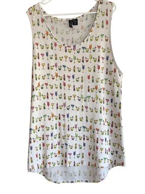 Cynthia Rowley 3X Cocktail Print Tank Top Hi-Low Hem